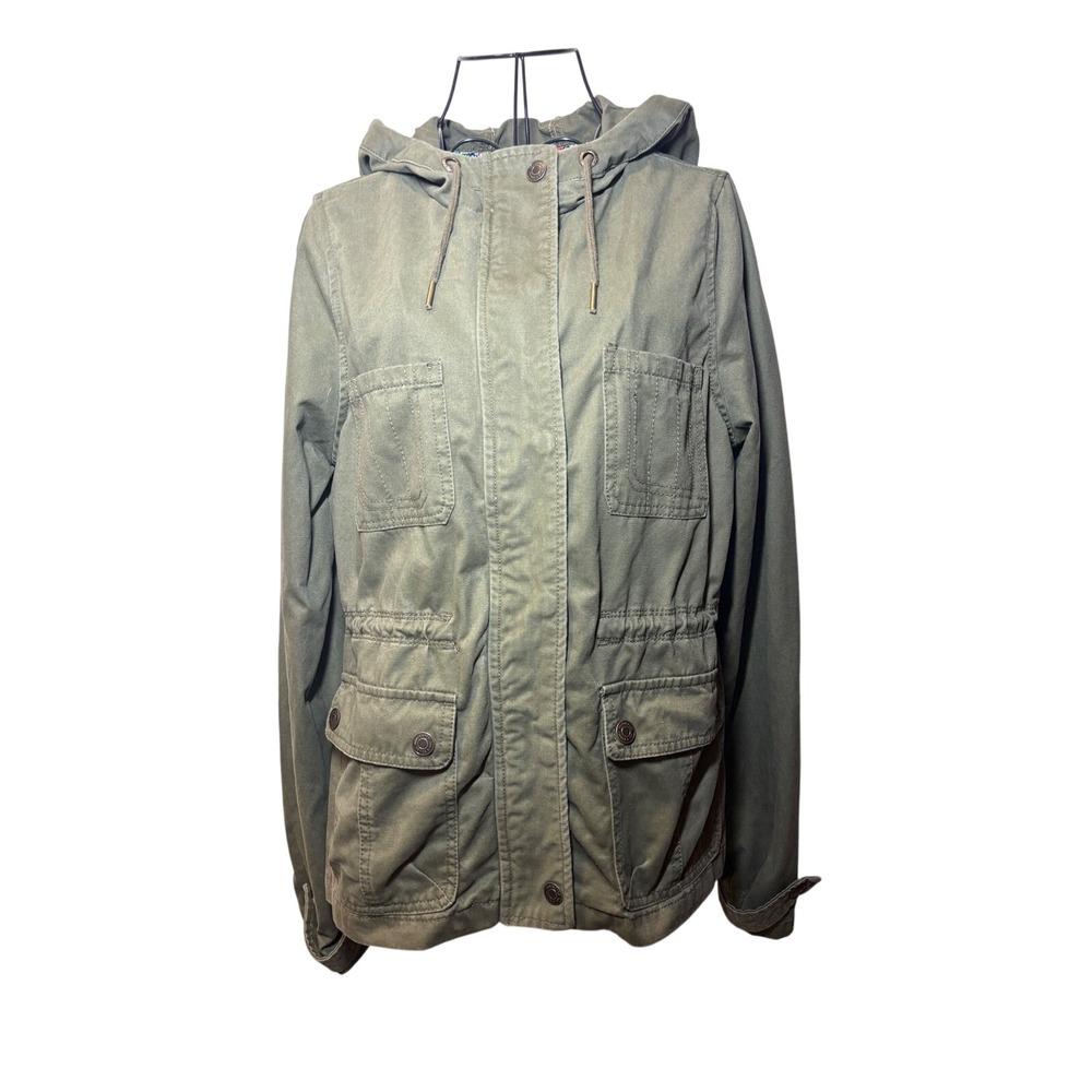 Prince & Fox Womens Olive Green Cotton Hooded Utility Field Jacket Large